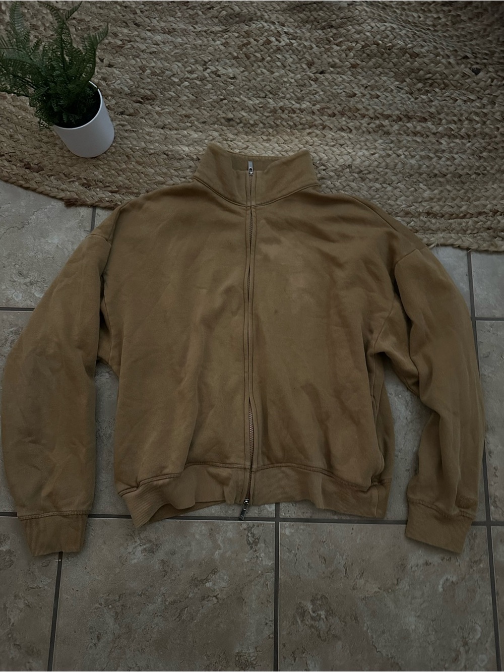 TAN VS PINK FULL ZIP SWEATER